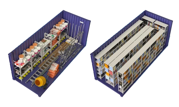 Vue en coupe de box de stockage aménagés